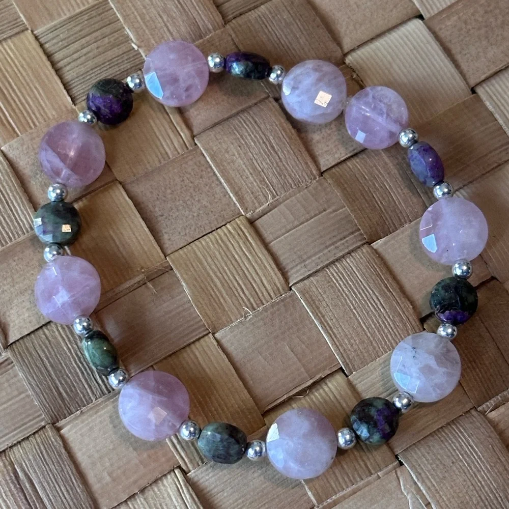 Rose Quartz Atlantisite Coin & freshwater pearl Set in .925 Sterling Silver S14 - Picture 9 of 12